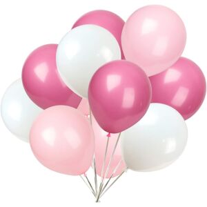KipHome Set of 10 Metallic Latex Balloons, White and Pink Party Decorations - Balloon