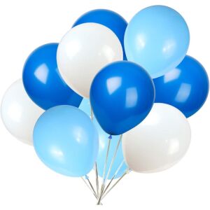 KipHome Set of 10 Metallic Latex Balloons, White, Light Blue, and Dark Blue Party Decorations - Balloon