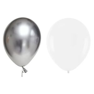 KipHome Set of 10 Metallic Latex Balloons, White and Silver - Balloon