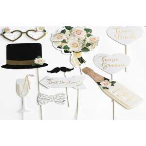 Set de recuzită foto pentru nuntă KeepHome, 10 piese, cu tematică mireasă și mire - Accesorii pentru petrecere