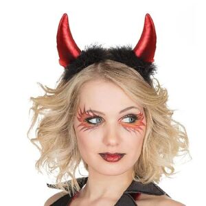 Bentiță Coronita Disguise Cornite Devil purtată, coarne de diavol roșii din satin cu puf negru, costum de Halloween - Accesorii pentru petrecere