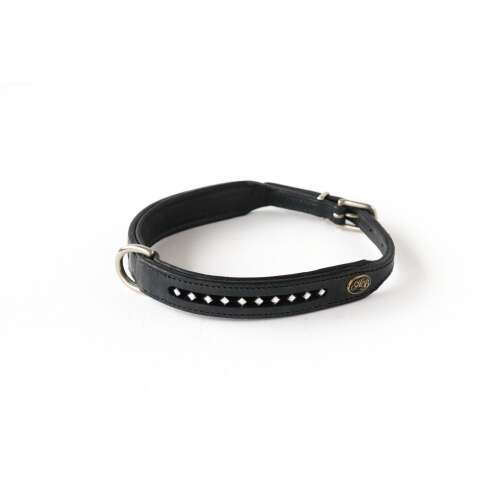 HB 024 fekete bőr kutyanyakörv négyzet alakú kövekkel