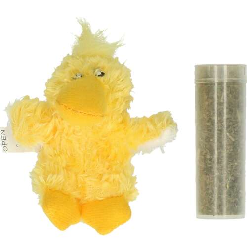 KONG Cat újratölthető kacsa macskajáték macskagyökérrel, sárga plüss kacsa macskagyökérrel