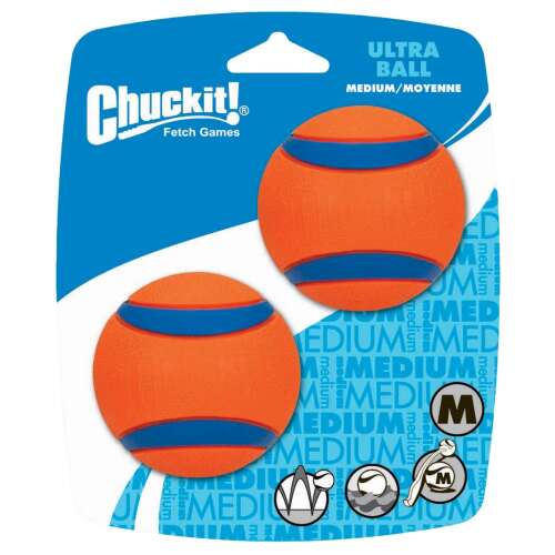 Chuckit Ultra Ball kutyajáték, 2 db, közepes méret, narancssárga kék csíkkal