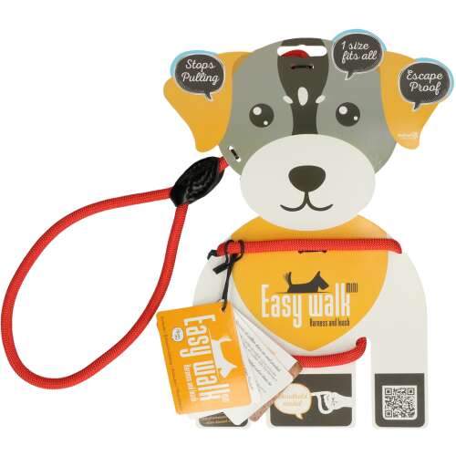 EASYWALK Mini Hám és Póráz 2 az 1-ben, piros, szökésgátló, húzásgátló, egy méret minden kutyára