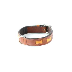 Prémium Bőr Kutyanyakörv - Csont Mintás - Barna