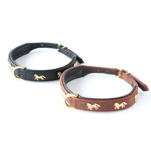HB 1110 Ló Motívumos Bőr Kutyanyakörv - Barna - 50cm