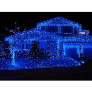 Flippy Christmas blue LED curtain string lights decorating a house - Home & Garden