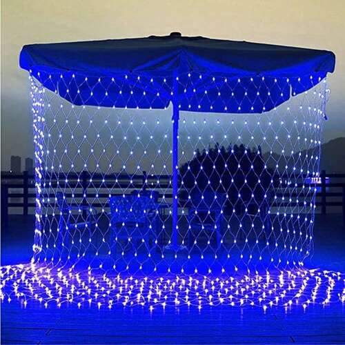 Flippy 6m x 1,5m Kék LED Hálófényfüzér, 480 LED, 8 Fényjáték, Távirányítóval, Összeköthető, 3m Hosszabbító, Átlátszó Vezeték - Szezonális dekoráció