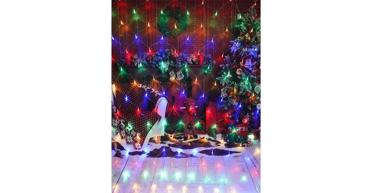 Instalatie Craciun, Tip Plasa, 11 m x 2 m, 880 LED-uri, Multicolor, 8 jocuri de lumini, Transformator cu telecomanda, Interconectabila, Prelungitor 3 m inclus, Fir transparent, KipHome 107497969