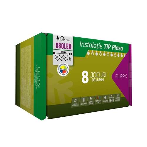 Instalatie Craciun, Tip Plasa, 11 m x 2 m, 880 LED-uri, Multicolor, 8 jocuri de lumini, Transformator cu telecomanda, Interconectabila, Prelungitor 3 m inclus, Fir transparent, KipHome 107497969