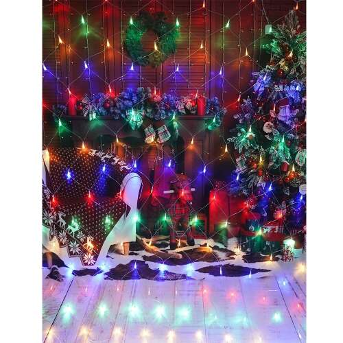 Instalatie Craciun, Tip Plasa, 12 m x 2 m, 960 LED-uri, Multicolor, 8 jocuri de lumini, Transformator, Interconectabila, Prelungitor 3 m inclus, Fir transparent, KipHome 107498026