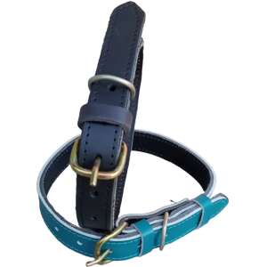 2 pack leather dog collars, black and blue, adjustable size - Pet Collar