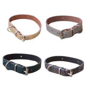 4 pack leather dog collars, adjustable, small dog collars, gold, silver, dark blue, snake pattern - Pet Collar
