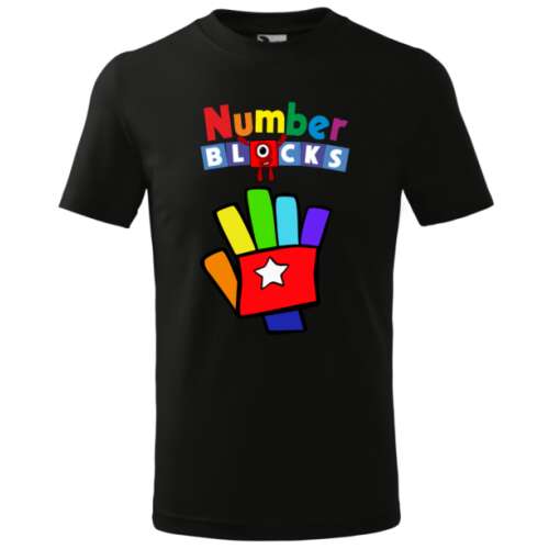Személyre szabott fekete póló ''Number Blocks'' mintával gyerekeknek