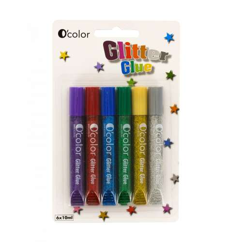 O'color csillámos ragasztó, 6 db-os csomag, 10 ml-es, színes csillámos ragasztó rudak