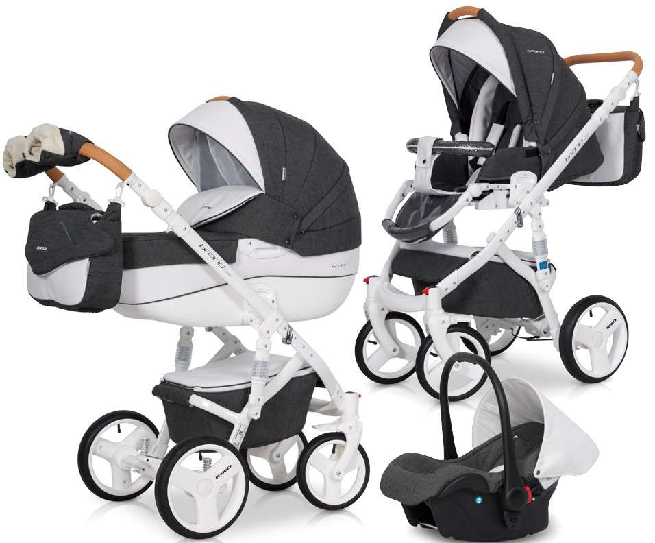 Riko Brano Luxe 3in1 multifunkciós Babakocsi - sötétszürke-fehér
