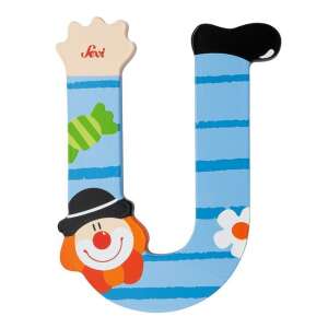 Sevi drewniana litera U, niebiesko-biała w paski, twarz klauna, nauka alfabetu, dekoracja pokoju dziecięcego - Dekoracja pokoju dziecięcego