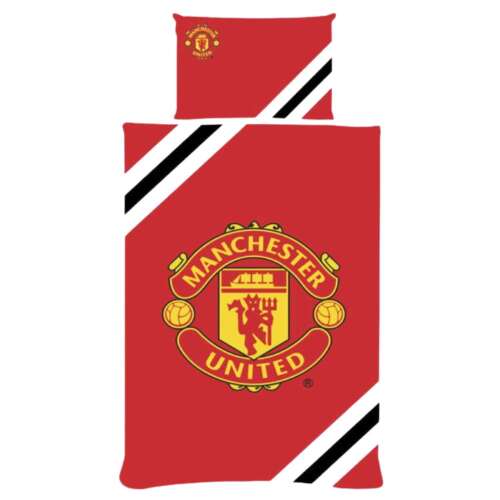 Manchester United ágynemű szett, piros-fehér csíkos mintával, Manchester United logóval, tartalmaz paplant és párnahuzatot - Ágynemű - ifjúsági és felnőtt