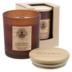 Ароматна свещ NATAVA Provence, 220g, стъклен буркан в кафяво с дървен капак - Освежител за въздух