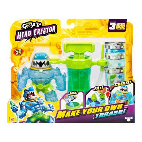 Goo Jit Zu Hero Creator Make Your Own Trash toy set packaging, includes a pump, goo, and a Trash figure