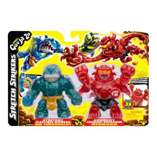 Goo Jit Zu Stretch Strikers action figure 2 pack, Sir Thrashalot and Redback, stretchy and crunchy, collectible toys