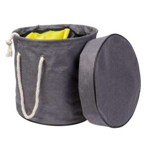 Geantă de depozitare a jucăriilor gri și galbenă cu închidere cu șnur, deschisă, arătând interiorul - Bewello