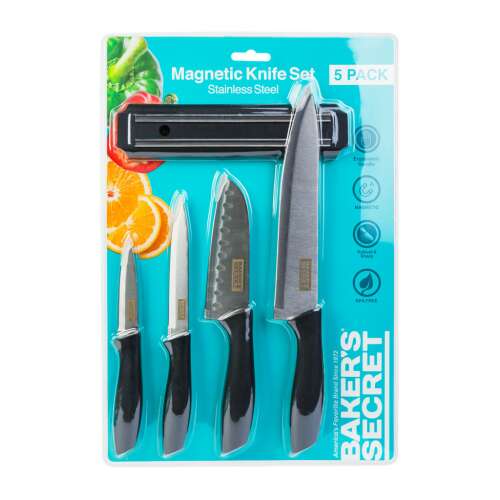 Baker's Secret 5-piece magnetic knife set with stainless steel blades and black handles