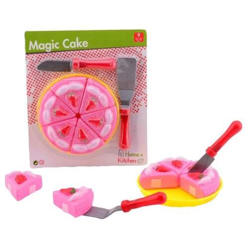 Home + Kitchen Magic Cake Játék készlet, 9 darabos,  szerepjáték étel gyerekeknek, tartalmaz tortaszeleteket, kést és spatulát - Játék élelmiszer