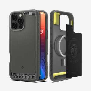 Spigen Rugged Armor MagSafe iPhone 16 Pro tok, pénztárca és gyűrűtartóval, szürke - Spigen