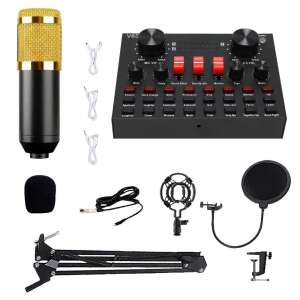 V8S Podcast Karaoke Keverőpult Mikrofonnal KOC-119, teljes készlet élő közvetítéshez, podcast készítéshez, játékhoz és még sok máshoz - Prolight