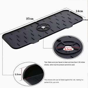 Scut anti-stropire din silicon pentru robinet, colector de apă, accesoriu pentru chiuvetă de bucătărie, negru, informații despre dimensiune, prim-plan - Scurgator vase