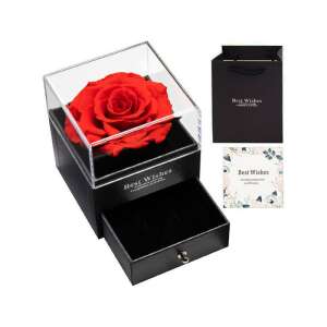 Örök vörös rózsa ajándékdobozban ékszer fiókkal, Best Wishes márka - Ajándék ötlet Valentin-napra