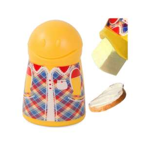 Gelber Butterstreicher mit kariertem Muster, perfekt zum Verteilen von Butter auf Maiskolben - Butterdosen