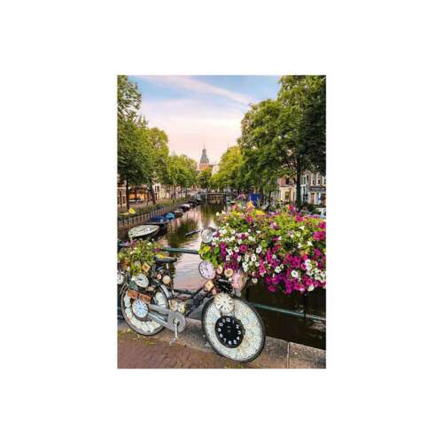 Amsterdamer Kanal mit Fahrrad, Blumen und Uhr, 1000 Teile Puzzle