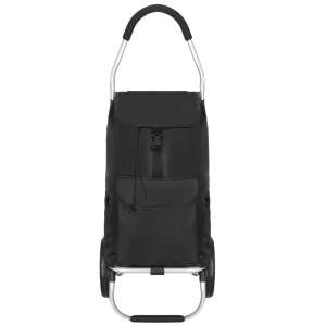 Springos® bevásárlókocsi fekete táskával és több zsebbel, elülső nézet - Bevásárlókocsi