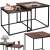 Springos® nesting coffee table set, black metal frame with brown wood top, 2 tables, close-up of table top