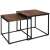 Springos® nesting coffee table set, black metal frame with brown wood top, 2 tables, front view