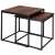 Springos® nesting coffee table set, black metal frame with brown wood top, 2 tables, side view