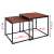 Springos® nesting coffee table set, black metal frame with brown wood top, 2 tables, dimensions