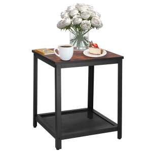 Springos® side table with black metal frame and rustic brown top, perfect for living room or bedroom - Living Room Furniture