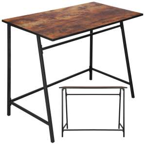 Springos® Hf0027 table, 75 x 100 x 50 cm, brown wood top, black metal frame, front and side view collage - Living Room Furniture