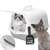 Springos® Katzentoilette mit Deckel, grau und weiß, mit Schaufel, Katzenstreu und Katze