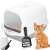 Springos® Katzentoilette mit Deckel, grau und weiß, mit Schaufel, Katzenstreu und Katze