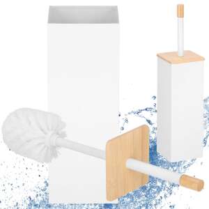 WC kefe tartóval, fehér és bambusz - WC kefe & tartó