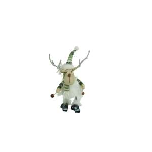 Flippy Christmas reindeer decoration on skis, white and green, 33 cm - Christmas Decoration