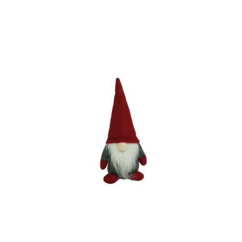 Elf karácsonyi dísz, Flippy, szürke/piros, textil, 12 cm - Karácsonyi dekoráció
