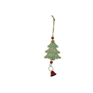 Wooden Christmas tree ornament with bell and beads, 17 cm - Christmas tree ornament