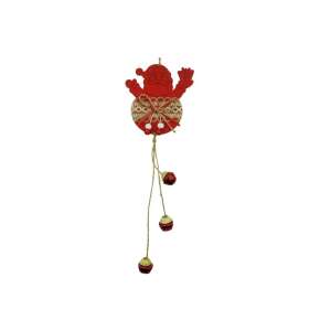 Red Santa Claus Christmas tree ornament with jute ribbon and bells - Christmas tree ornament