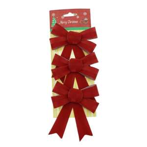 3db karácsonyfa masni készlet, piros, 10 x 11 cm, poliészter, Flippy